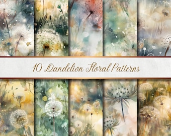 10 Dandelion Seamless Floral Patterns | 10 Dandelion Seamless Floral Patterns