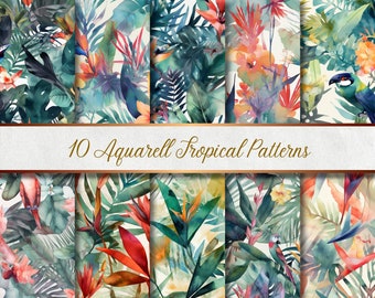 10 Watercolor Tropical Patterns - Digital Paper