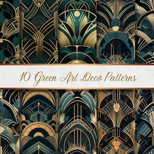 10 Green Art Deco Patterns - Digital Paper