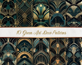 10 Green Art Deco Patterns - Digital Paper