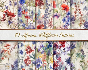 10 African Wildflower Seamless Patterns | 10 African Wildflower Seamless Patterns