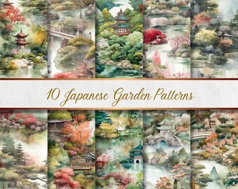 10 Japanese Garden Seamless Patterns | 10 Japanese Garden Seamless Patterns
