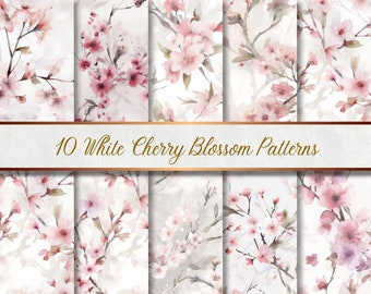 White cherry blossom pattern | 10 digital papers for elegant creative projects