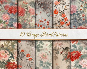 10 Vintage Floral Patterns - Seamless Digital Papers | 10 Vintage Floral Patterns - Seamless Digital Papers