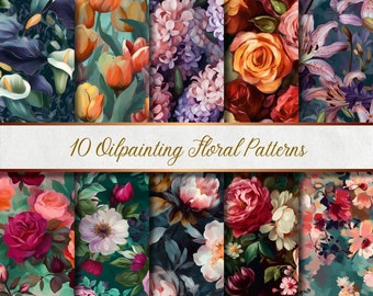 10 Oil Painting Floral Patterns - Digital Paper