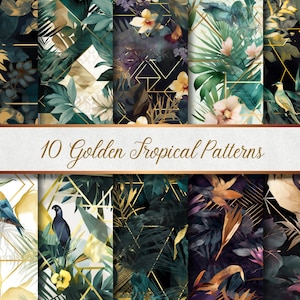 10 Golden Tropical Patterns - Seamless - Digital Paper