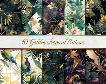 10 Golden Tropical Patterns - Seamless - Digital Paper