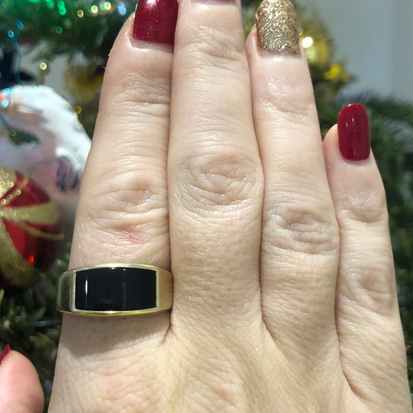 Vintage Unisex 9ct Gold Onyx Rectangular Signet Ring