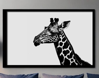 Giraffe Wall Art | Digital Art | Instant Download | Large Poster Prints | Black and White | Printable | African Animal | Nature Prints