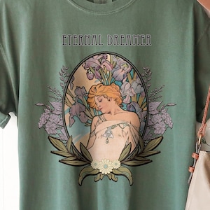 Art Nouveau Botanical Shirt, Cottagecore Clothing, Aesthetic Clothes, Mucha Iris Flower Shirt, Eternal Dreamer, Comfort Colors Oversized Tee