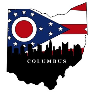 Ohio Outline with Flag and City Silhouette Sublimation DTF DTG Image