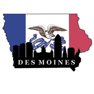 Iowa Outline with Flag and City Silhouette Sublimation DTF DTG Image