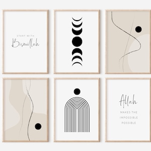Modern Islamic Wall Art Prints, Set of 6 Muslim Posters, Islamic Inspirational Gallery Wall Art Prints, 8x10 Prints, Minimalist Boho Japandi