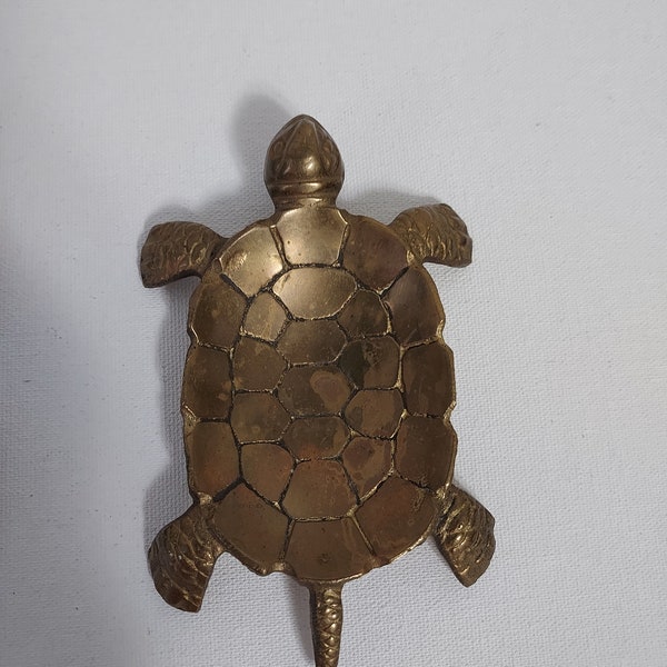 Vintage Brass Turtle Trinket Dish- Jewelry Holder- Catch All- Key Holder-Change Holder-Tiny Tray