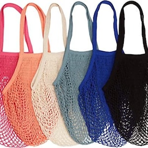 Lot de 6 sacs à main en filet de coton portables/réutilisables/lavables Organisateur organique sac à main de courses à long manche en filet