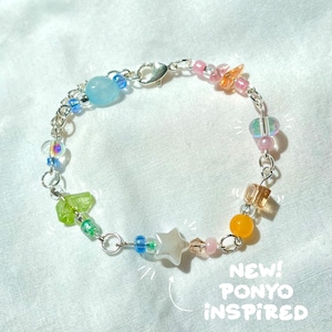 Ponyo Inspired Beaded Chain Charm Bracelet (Hand-Made)