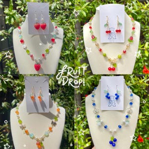 Fruit Earrings and Necklaces (Hand-made) | Strawberry, Cherry, Orange, & Blueberry!