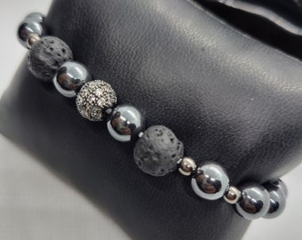 Hematite & Black Lava w/ Black Charm Bracelet