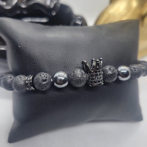 Black Lava & Hematite w/ Black Charm Bracelet