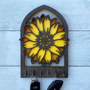 Daisy & Sunflower Wood Key Hanger, Handcrafted Flower Design, Key ...
