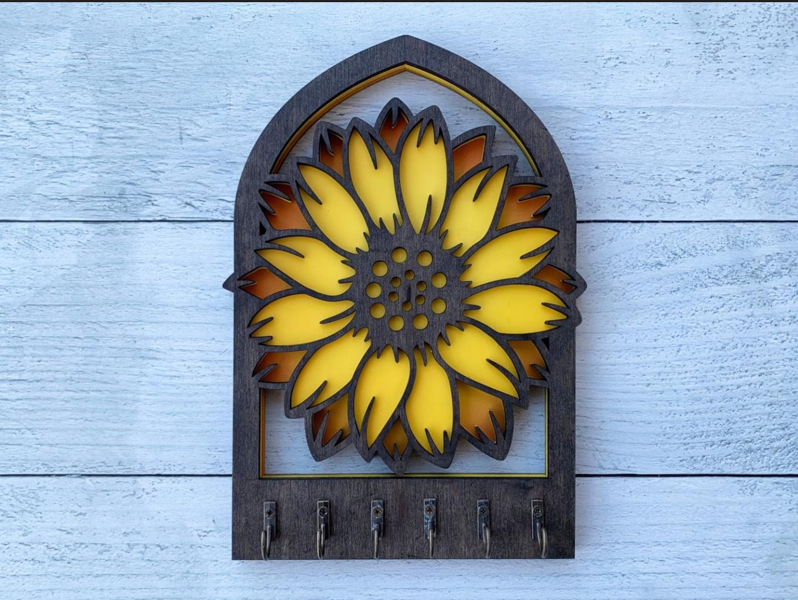 Daisy & Sunflower Wood Key Hanger, Handcrafted Flower Design, Key ...
