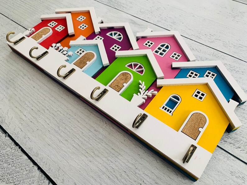 Colorful Wooden House Key Holder, Home Decor - Etsy