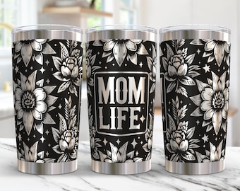 Floral Mom Life Tumbler - Insulated Stainless Steel Travel Mug