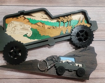 Jeep  Wrangler Statue / ANY color / Free jeep keychain /  Wood Creation / 3D Design / Hand-Made /