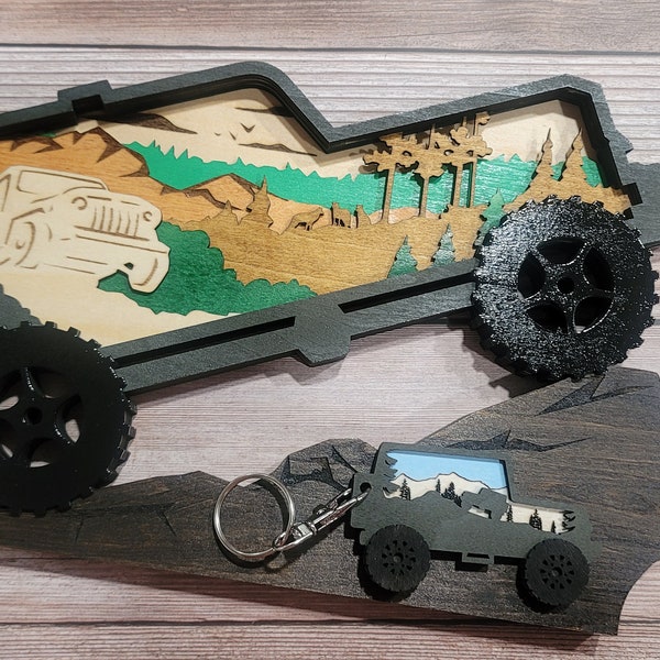 Jeep  Wrangler Statue / ANY color / Free jeep keychain /  Wood Creation / 3D Design / Hand-Made /