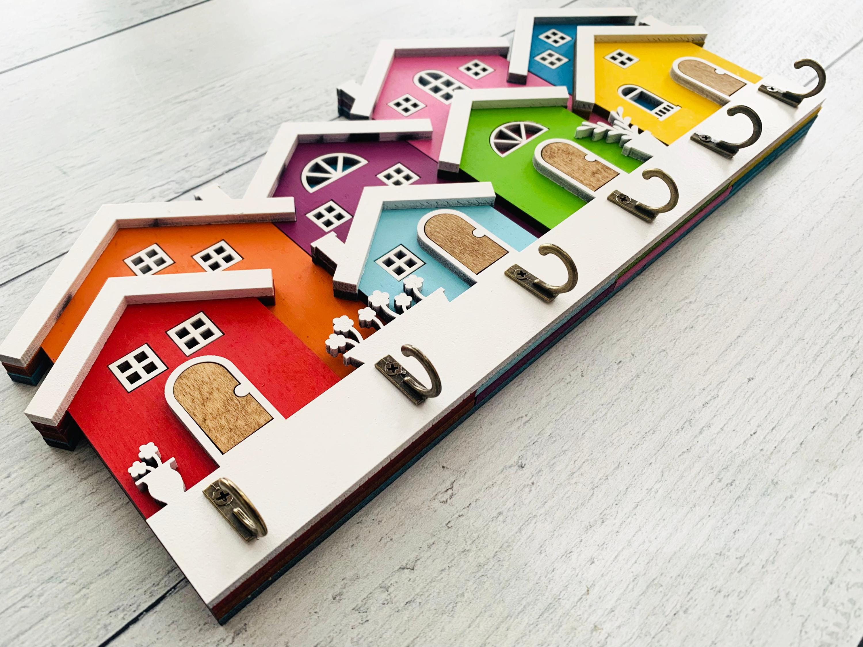 House Key Rack Colorful Wooden House Key Holder, Home Decor - Etsy