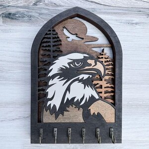 Wood Eagle Arch Key Holder – Rustic Wall-Mounted Key Rack | Entryway Decor | Nature Lover Gift