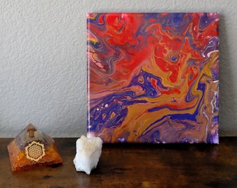 Fuego líquido - Pintura de arte fluido acrílico abstracto - Original 8x8"
