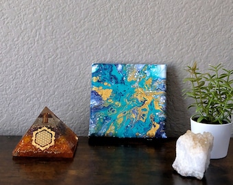 Sunken Treasure - Abstract Acrylic Fluid Art Painting - Original 4x4"