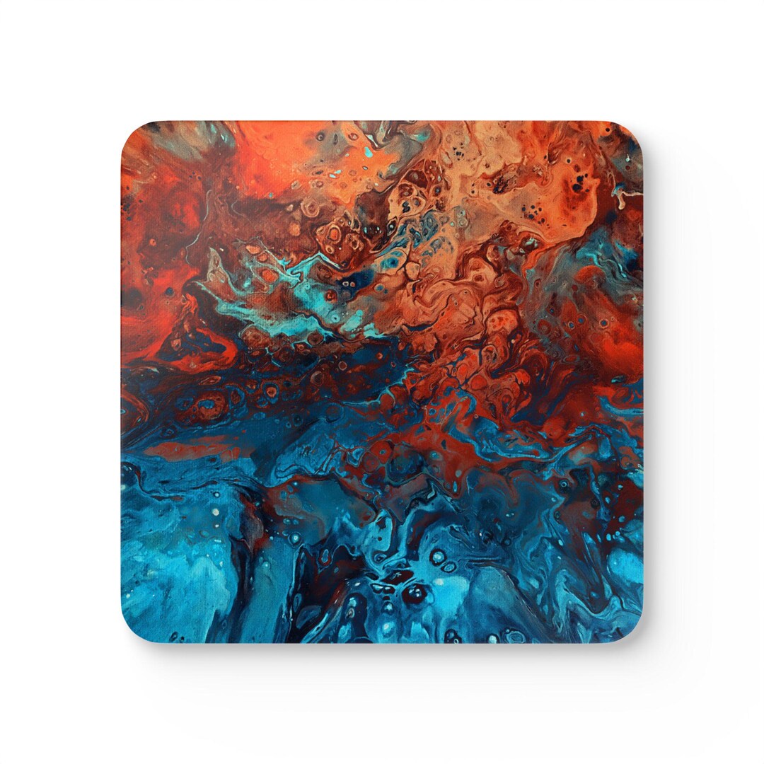 Abstract Wave Ripple Art Corkwood Coaster Set - Vivid Chrome - Etsy