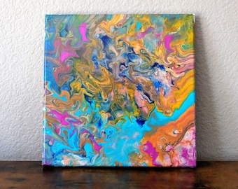 Sunshine Palace - Abstract Acrylic Fluid Art Painting - Original 10x10"