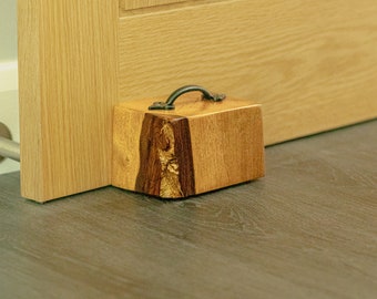 Tope de puerta de nogal hecho a mano con manija de hierro fundido / Tope de puerta estilo granja