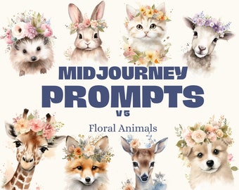 Midjourney Prompts for Floral Animals Customizable AI Guide Watercolor Floral Crown Animal Midjourney Prompts Nursery Art Best AI Prompts