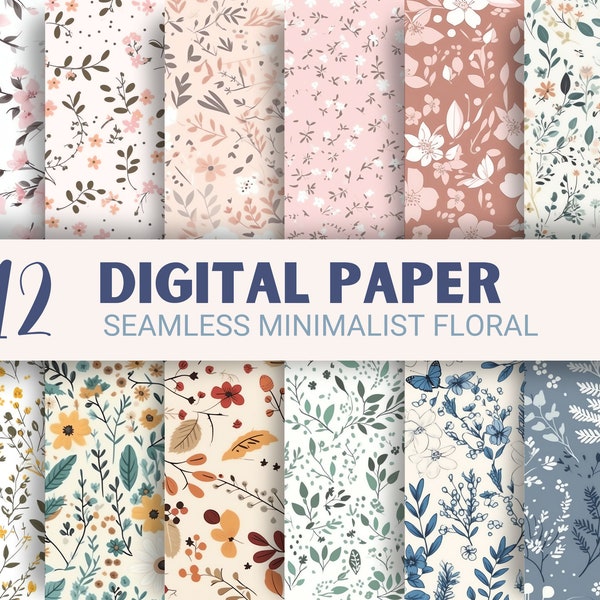 Seamless Floral Digital Paper Seamless Minimalist Flower Paper Seamless Pack Commercial Use Cute Floral Textures Digital Download Pattern