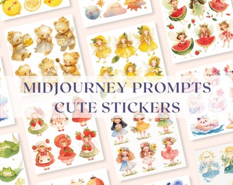 Midjourney Prompts Cute Stickers AI Guide Journal Stickers Midjourney Prompts for Animal Prompt Kawaii Watercolor Prompt Cute Characters