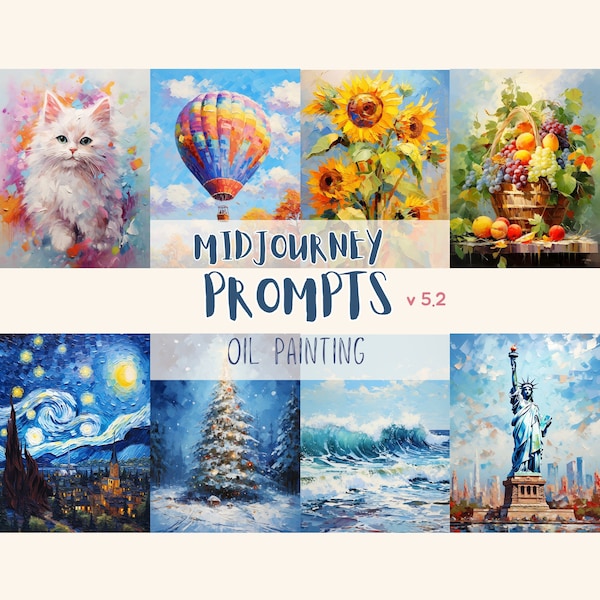 Midjourney Prompts Oil Painting Guide Painting Designs Midjourney Prompts Thick Impasto Art Prompt for Artwork Christmas, Floral, Landmarks