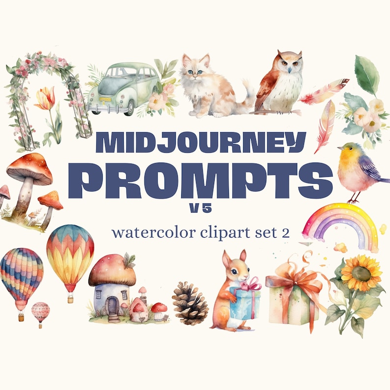 Midjourney Clip Art Set Prompts Watercolor Stickers Guide - Etsy