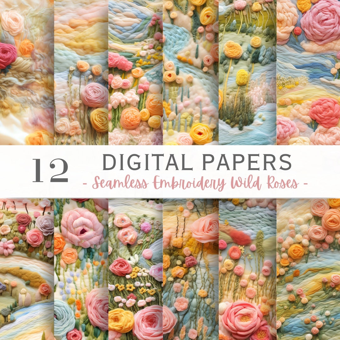 Seamless Knitted Roses Digital Paper Seamless Rose Pattern Scrapbook ...