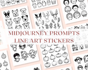 Midjourney Prompts Line Art Stickers AI Guide Tattoo Icons Midjourney Prompts for Coloring Prompt Linearts Vector Prompt Cute Line Arts