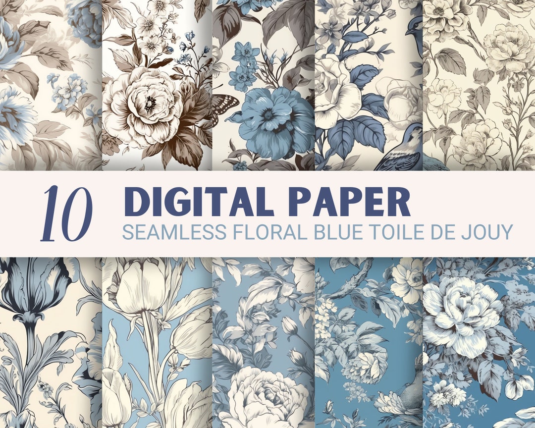Seamless Blue Toile De Jouy Digital Paper Seamless French Pattern ...