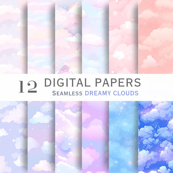 Seamless Clouds Pattern Digital Paper Seamless Dreamy Cloud Pattern Scrapbook Paper Sky Seamless Blue Sky Bundle Commercial Use Cute Paper