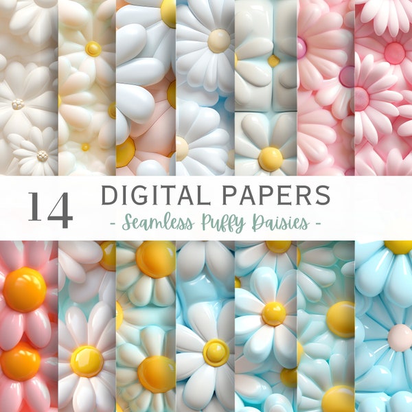 Opblaasbare Daisy naadloze gezwollen patroon digitale download 3D ballon madeliefjes sublimatie stof voorjaar Craft Floral gezwollen 3D-patronen