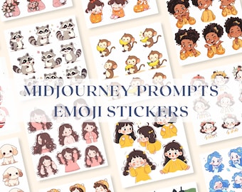 Midjourney-prompts Emoji-stickers AI-gids Journal Stickers Midjourney-prompts voor stickerprompt Emoji-pakketten Vectorprompt Schattige karakters