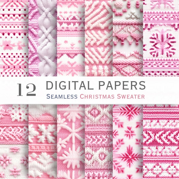 Christmas Sweater Pattern Xmas Digital Download Wool Patterns Sweater Aesthetic Sublimation Fabric Winter Craft Pink Sweater Christmas Wool