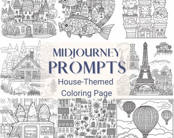 Midjourney Prompts for Coloring Page Creator House Theme Cute Midjourney Prompt for Coloring book AI Coloring for Kids and Adults Cute Style