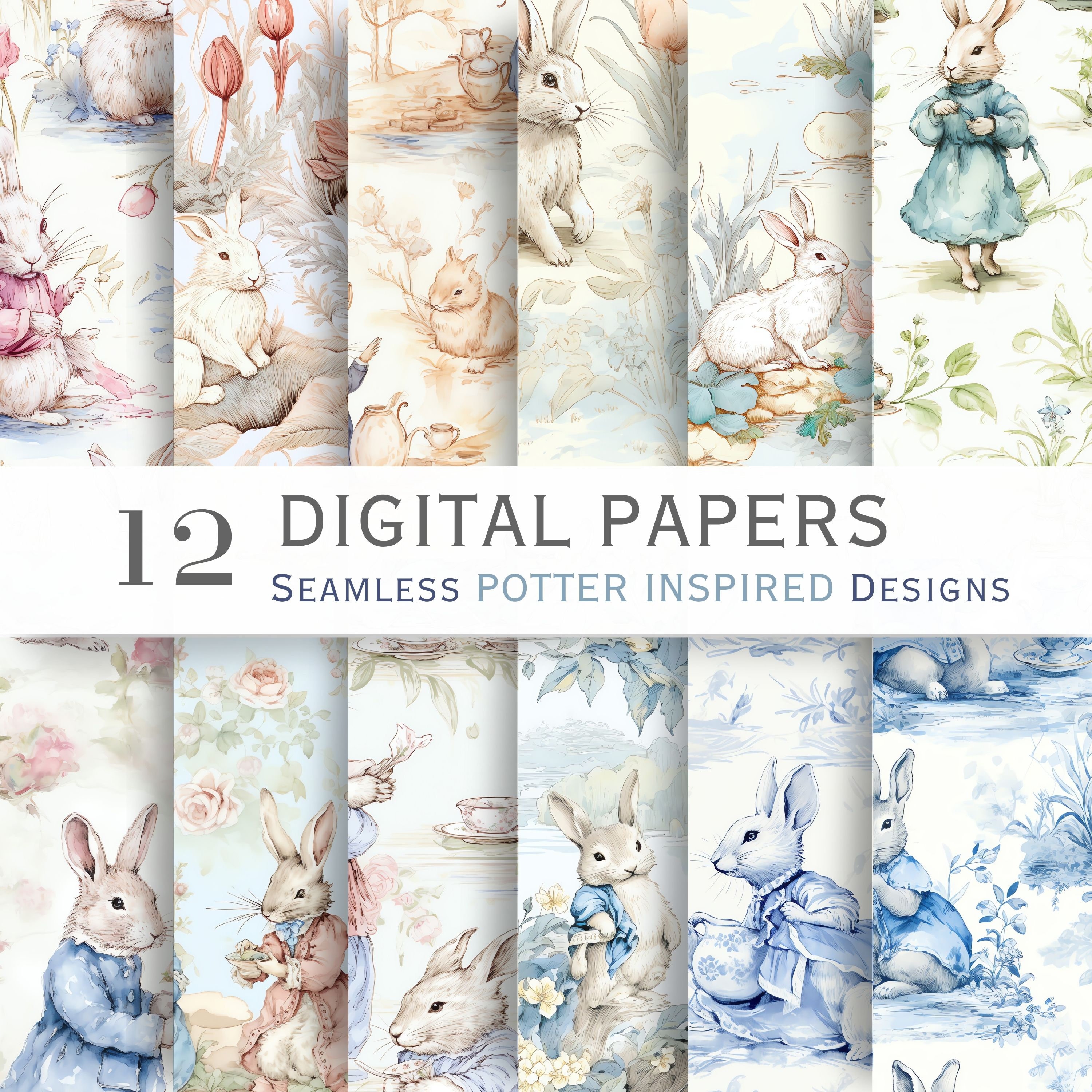 Peter Rabbit, Printable Scrapbooking Paper, 12x12 Inch, Background, Journal  Pages, Ephemera, DIY Craft, Scrapbook Album, Cards 